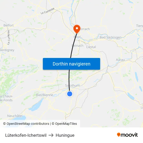 Lüterkofen-Ichertswil to Huningue map