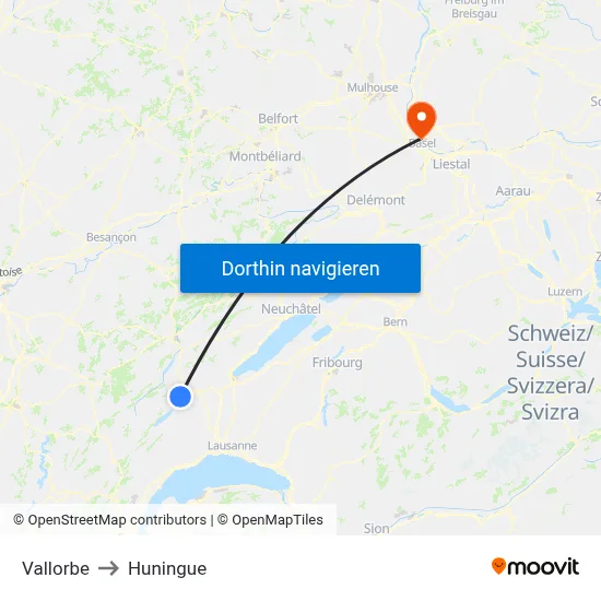 Vallorbe to Huningue map