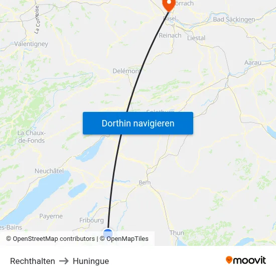 Rechthalten to Huningue map