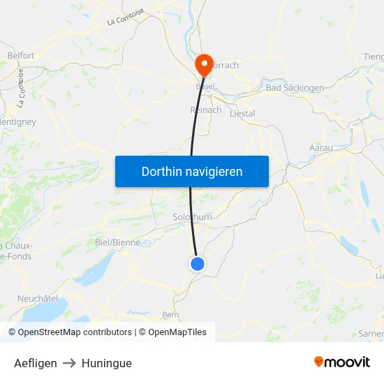 Aefligen to Huningue map