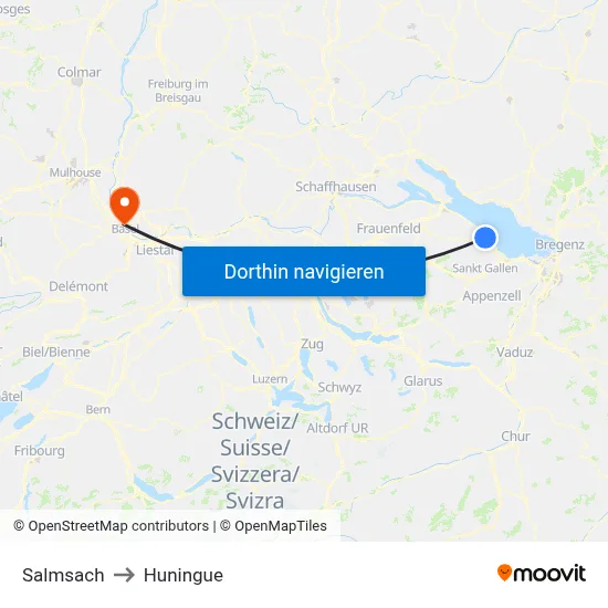 Salmsach to Huningue map