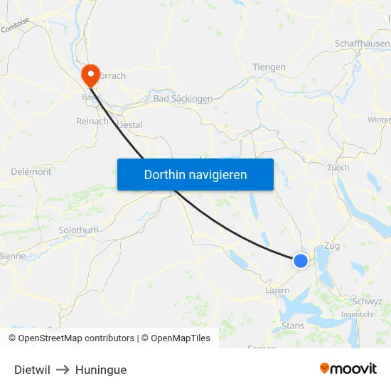 Dietwil to Huningue map