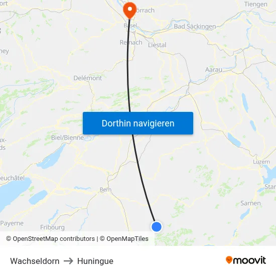 Wachseldorn to Huningue map