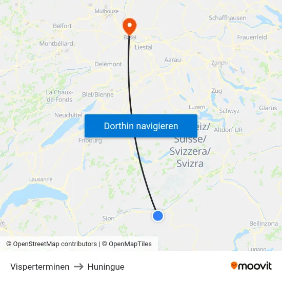 Visperterminen to Huningue map