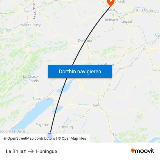 La Brillaz to Huningue map
