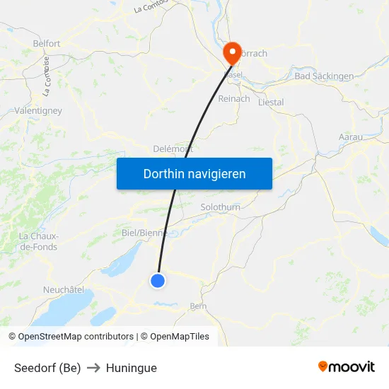 Seedorf (Be) to Huningue map