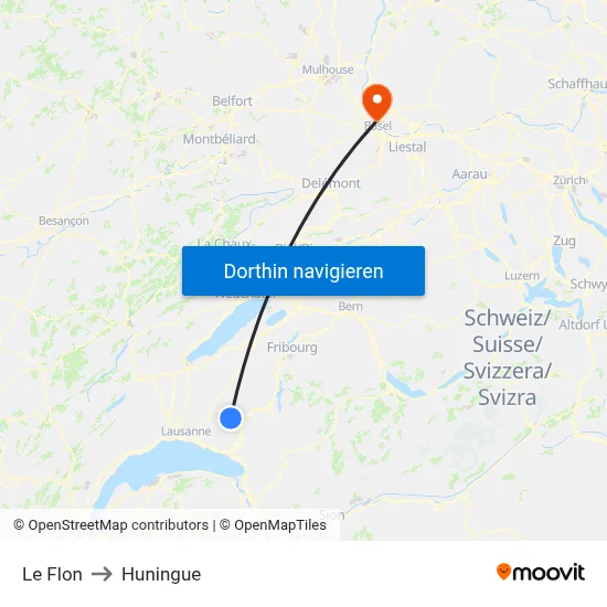 Le Flon to Huningue map