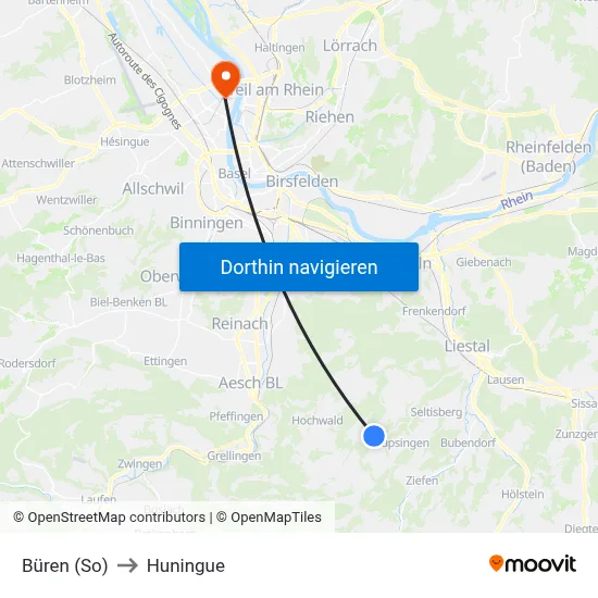 Büren (So) to Huningue map