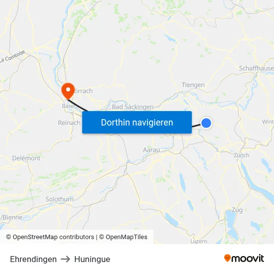 Ehrendingen to Huningue map