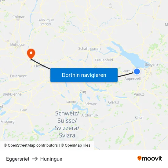 Eggersriet to Huningue map