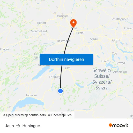 Jaun to Huningue map