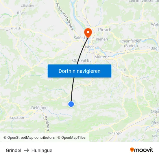 Grindel to Huningue map