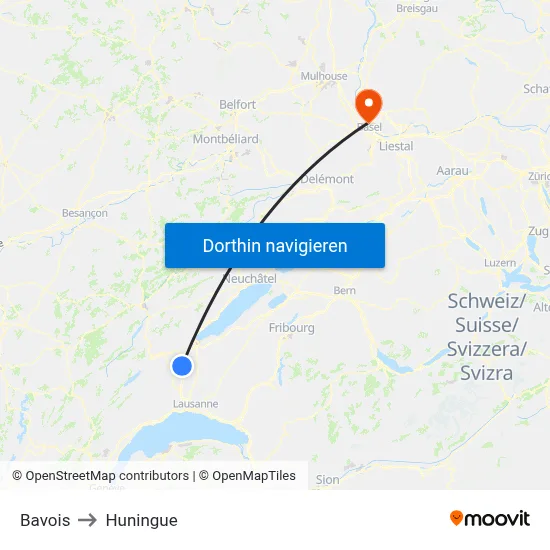 Bavois to Huningue map