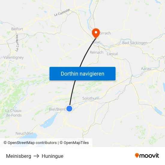 Meinisberg to Huningue map