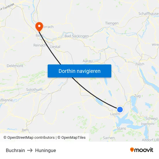 Buchrain to Huningue map