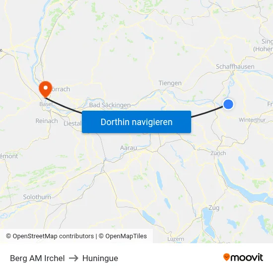Berg AM Irchel to Huningue map