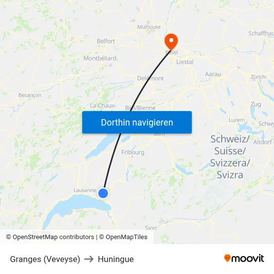 Granges (Veveyse) to Huningue map
