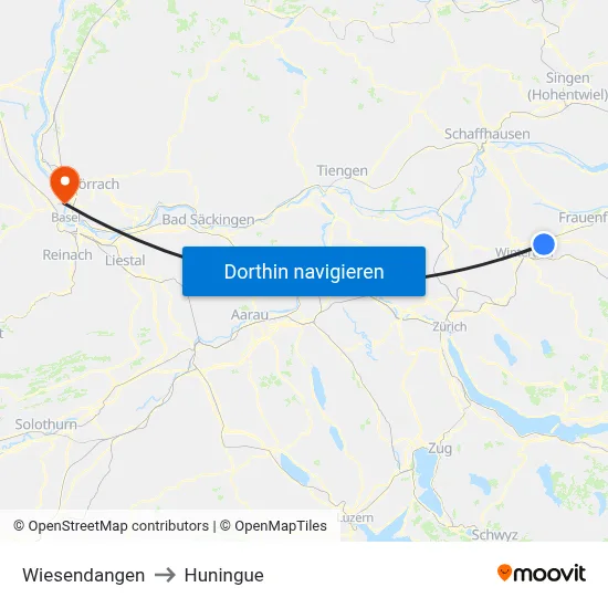 Wiesendangen to Huningue map
