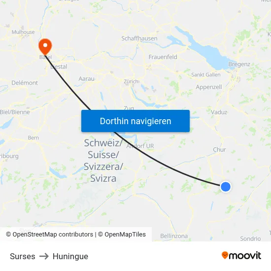 Surses to Huningue map