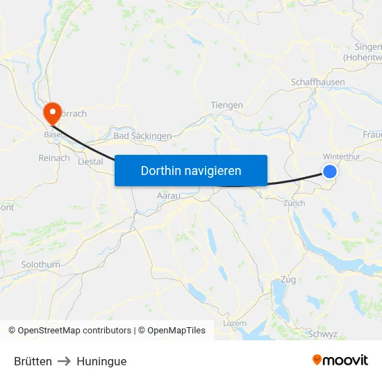 Brütten to Huningue map