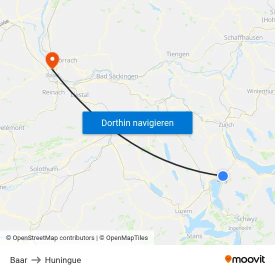 Baar to Huningue map