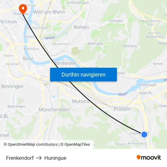 Frenkendorf to Huningue map