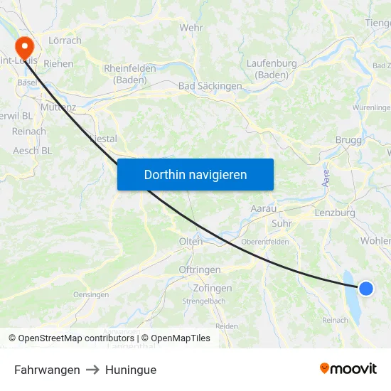Fahrwangen to Huningue map