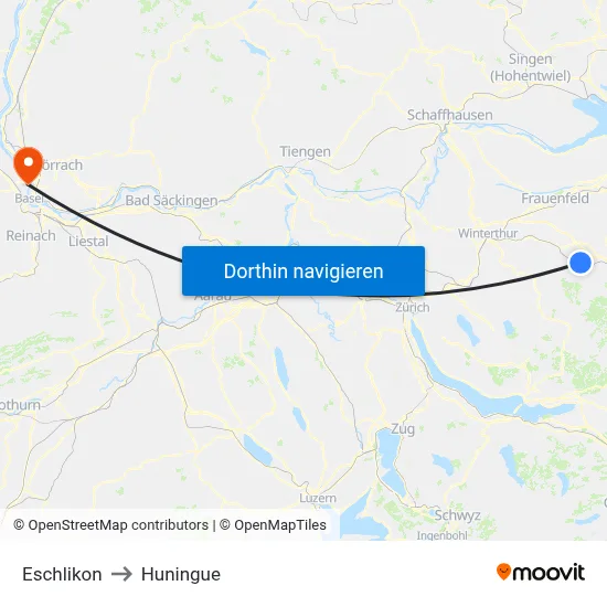 Eschlikon to Huningue map