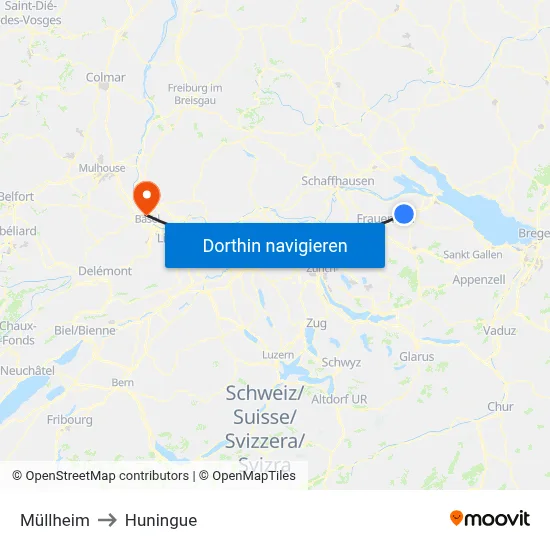 Müllheim to Huningue map