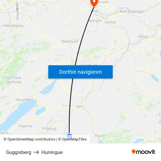 Guggisberg to Huningue map