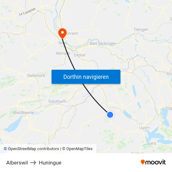 Alberswil to Huningue map