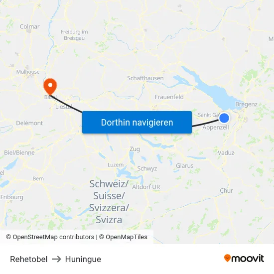 Rehetobel to Huningue map