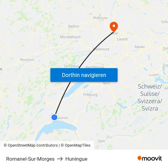 Romanel-Sur-Morges to Huningue map