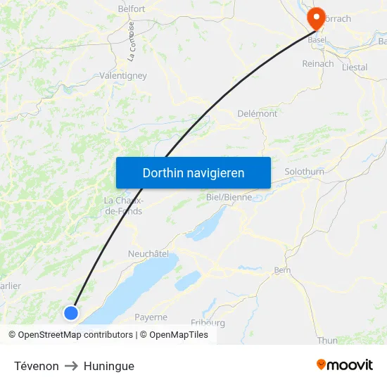 Tévenon to Huningue map