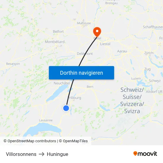 Villorsonnens to Huningue map