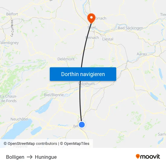 Bolligen to Huningue map