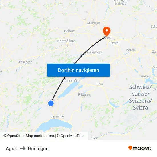 Agiez to Huningue map