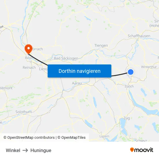 Winkel to Huningue map