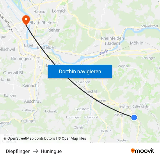 Diepflingen to Huningue map