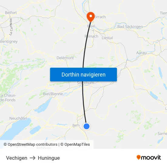 Vechigen to Huningue map