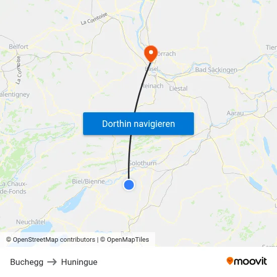 Buchegg to Huningue map