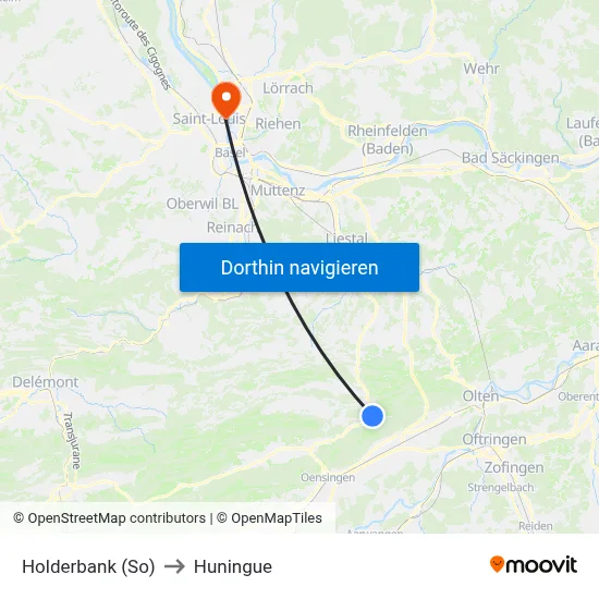 Holderbank (So) to Huningue map