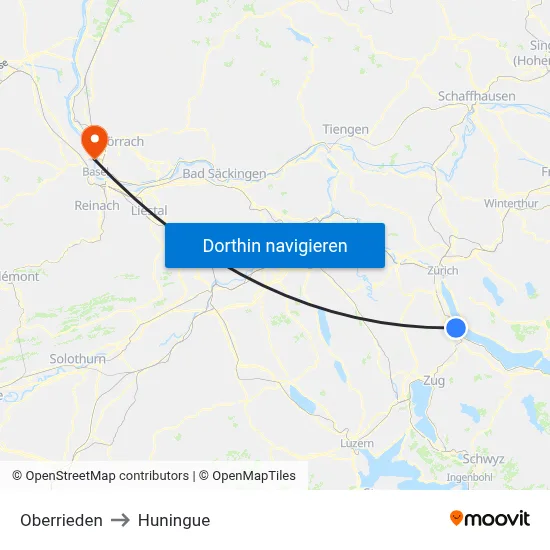 Oberrieden to Huningue map