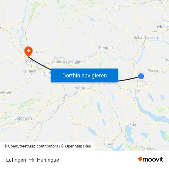 Lufingen to Huningue map