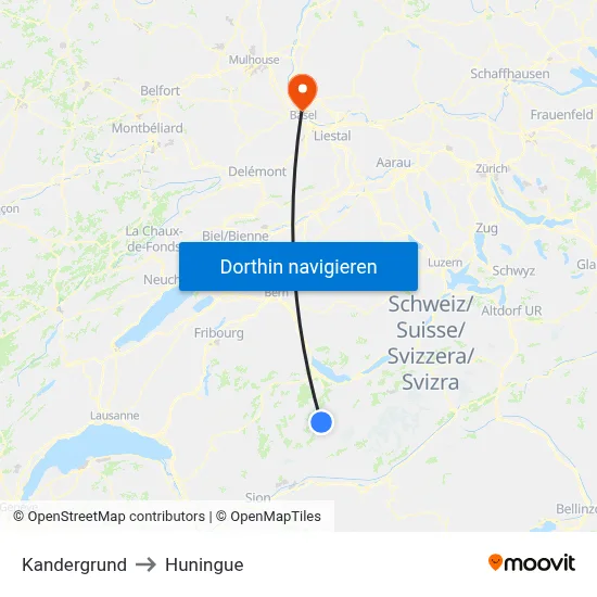 Kandergrund to Huningue map
