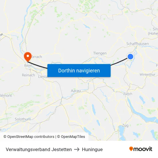 Verwaltungsverband Jestetten to Huningue map