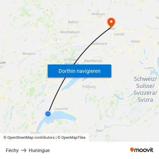Féchy to Huningue map