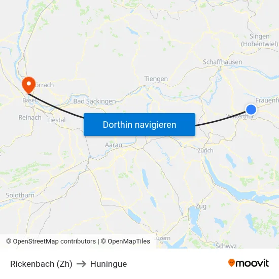 Rickenbach (Zh) to Huningue map