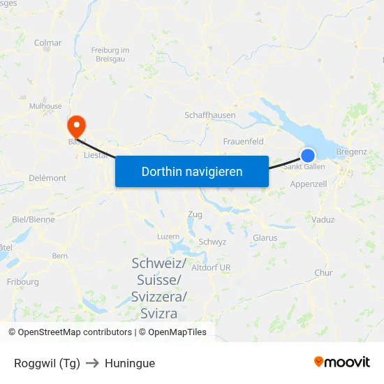 Roggwil (Tg) to Huningue map