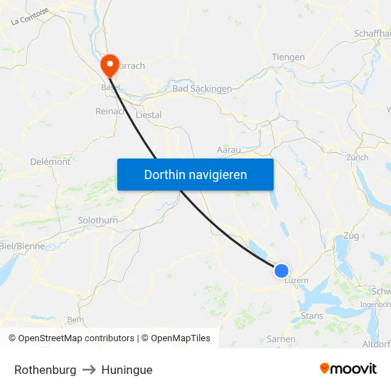 Rothenburg to Huningue map
